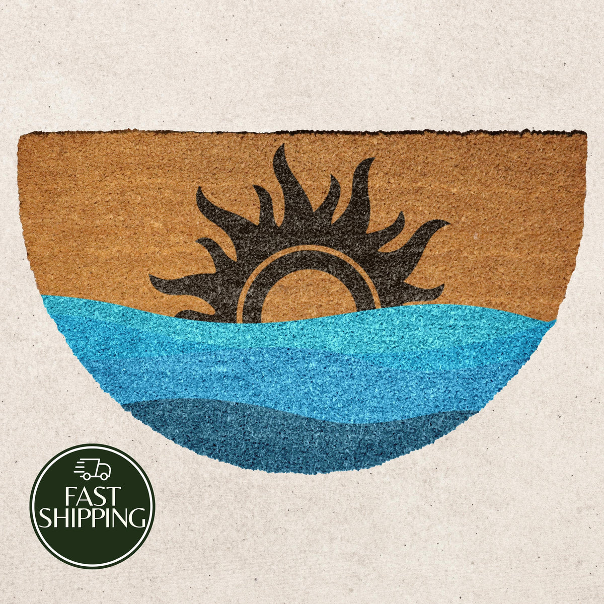 Minimalist Sea & Sun Half Round Doormat, Nautical Mid-Century Welcome Mat
