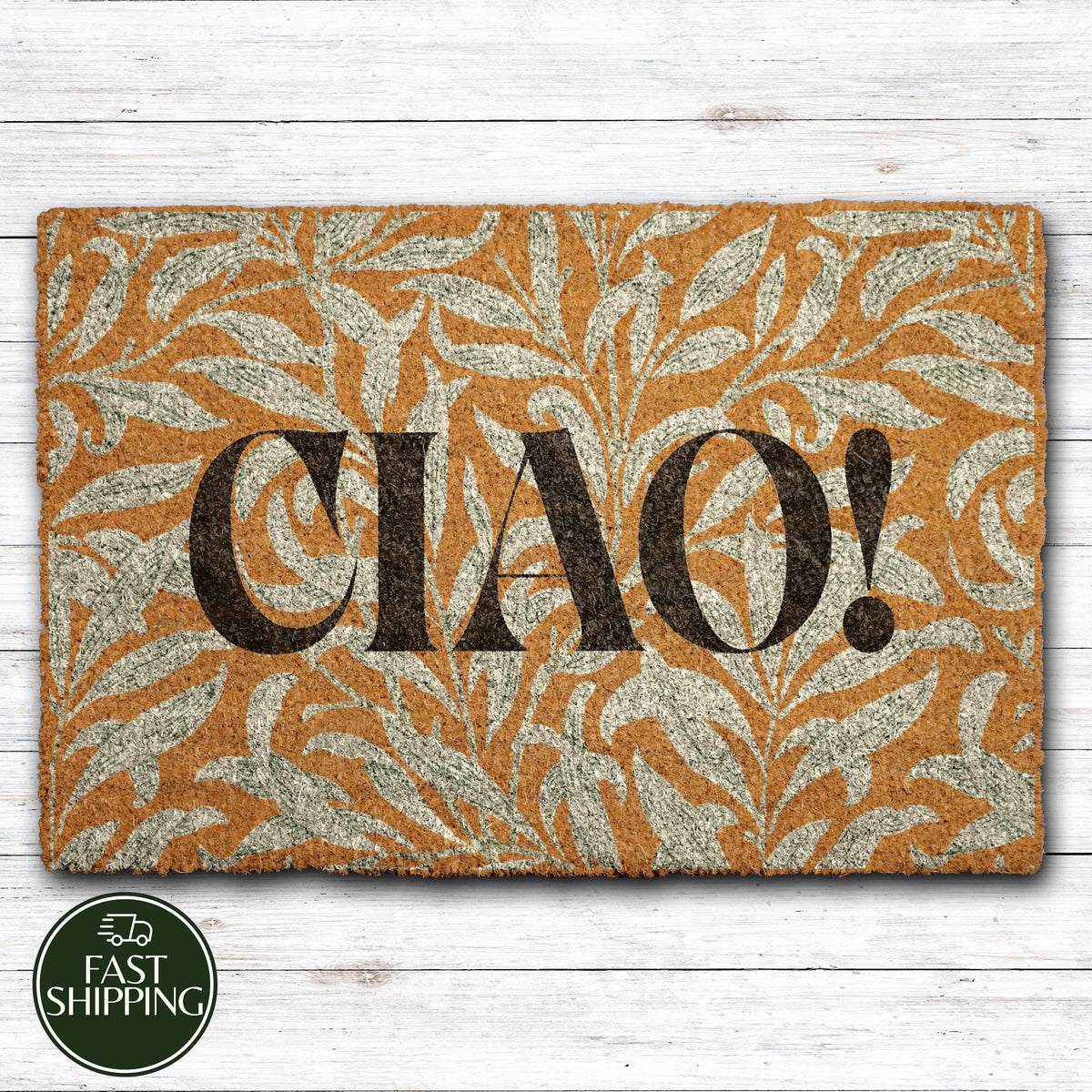 Ciao! Italian Welcome Mat, Modern Leaf Pattern Hello Doormat, Greetings Housewarming Gift