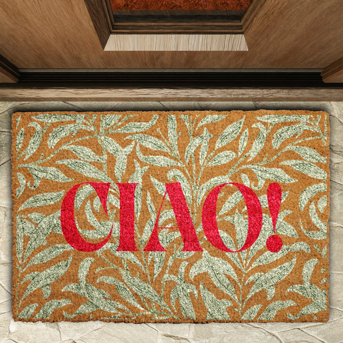 Ciao! Italian Welcome Mat, Modern Leaf Pattern Hello Doormat, Greetings Housewarming Gift