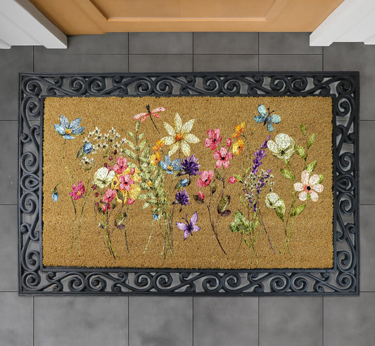 Spring Flowers Interchangeable Set Coir Doormat, Floral Front Porch Mat