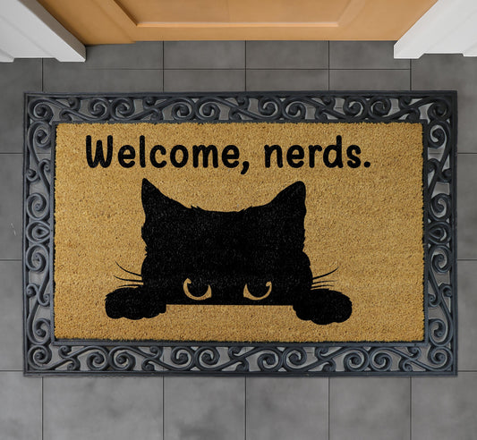Welcome Nerds Interchangeable Set Doormat, Funny Cat Mat, Black Cat Lover Home Decor