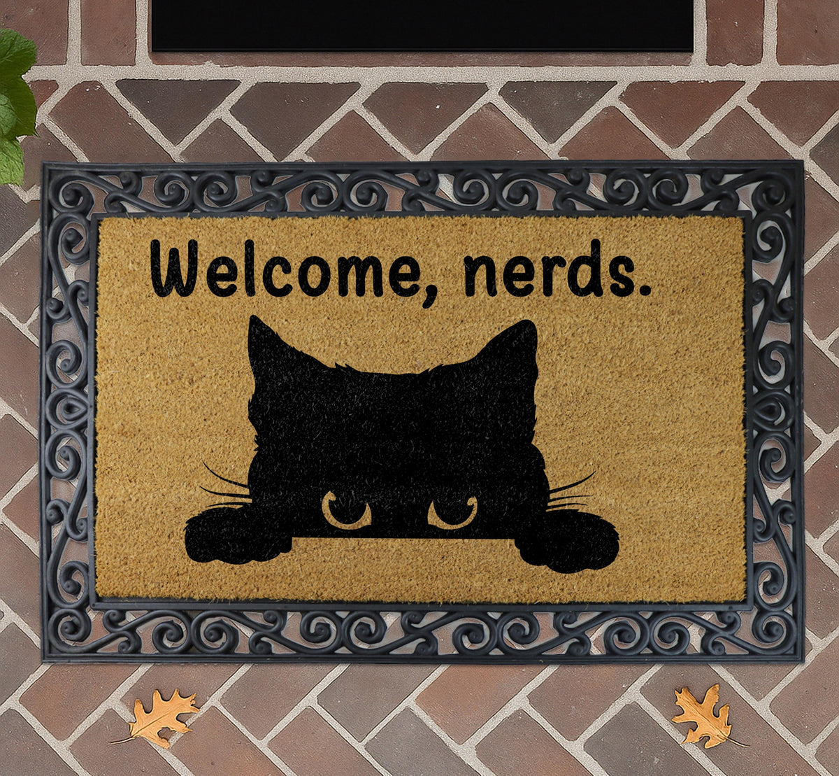 Welcome Nerds Interchangeable Set Doormat, Funny Cat Mat, Black Cat Lover Home Decor