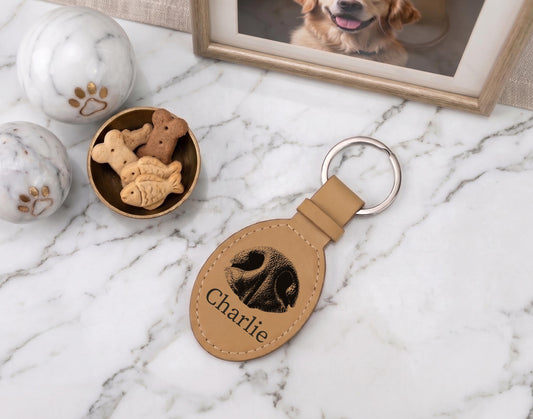 Personalized Pet Nose Print Keychain, Dog Name Leather Keyring, Pets Lover Gift, Noseprint Memorial Present