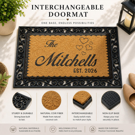 Personalized Framed Interchangeable Doormat, Custom Family Name Welcome Mat