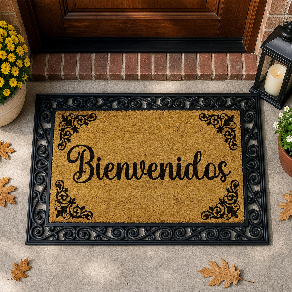 Elegant Spanish Welcome Mat, Bienvenidos Interchangeable Doormat