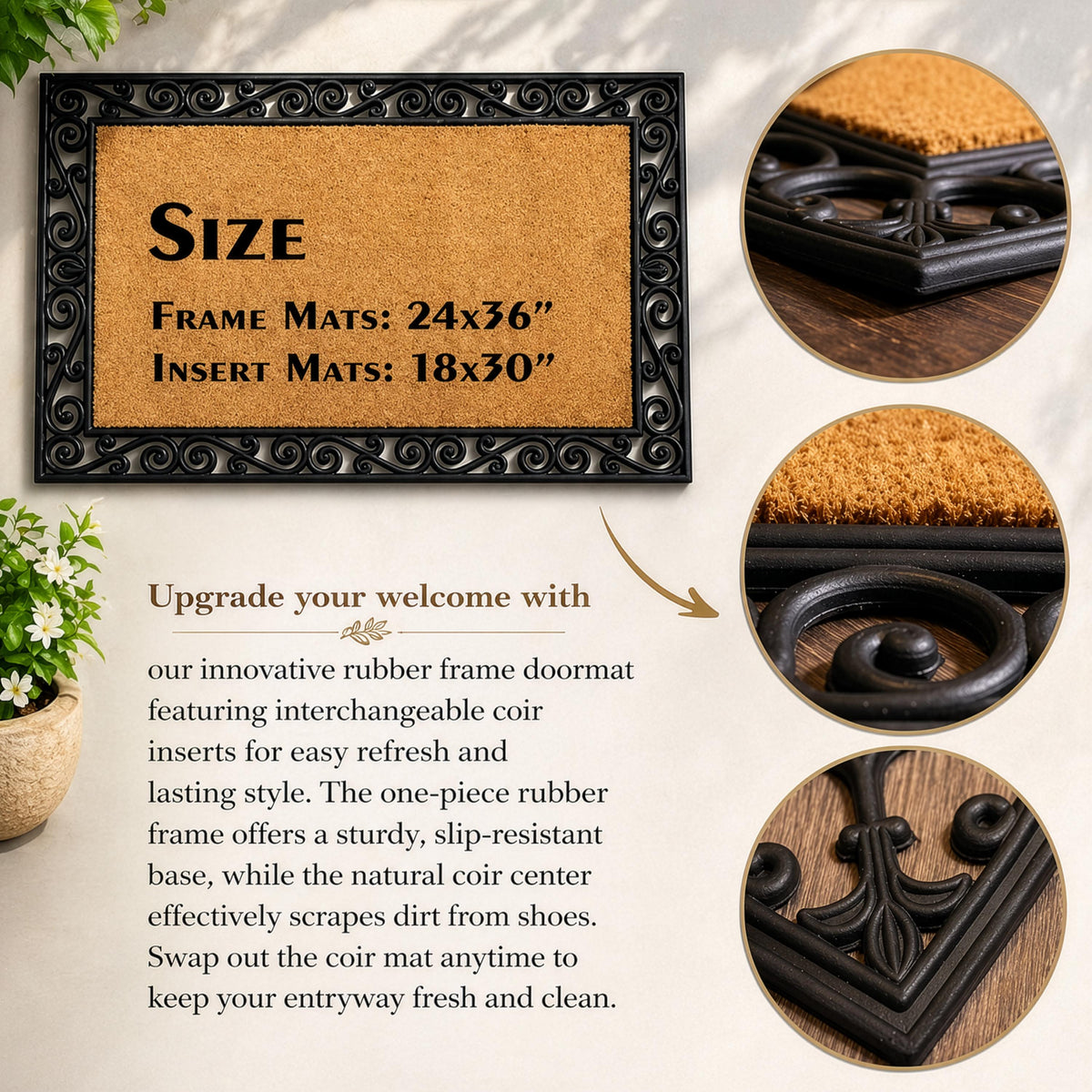 Elegant Spanish Welcome Mat, Bienvenidos Interchangeable Doormat