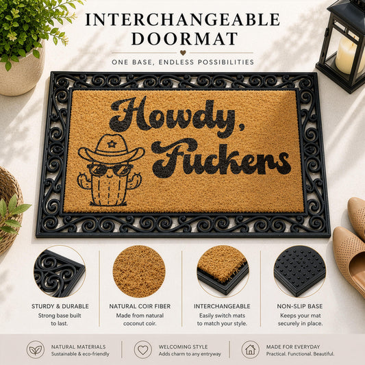 Funny Howdy Fuckers Doormat, Cowboy Cactus Interchangeable Welcome Mat