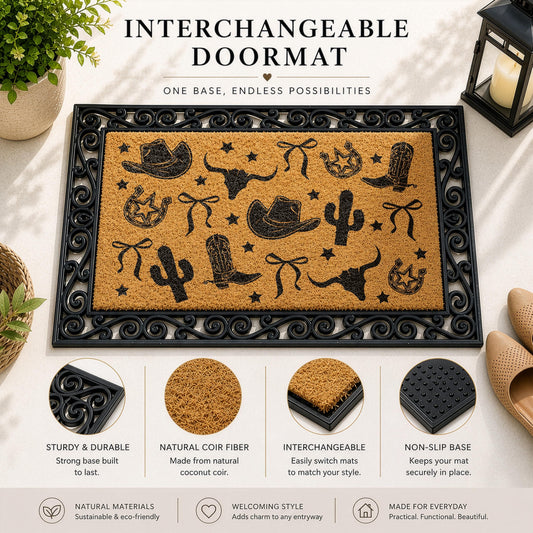 Cowboy Themed Welcome Mat, Western Style Interchangeable Doormat
