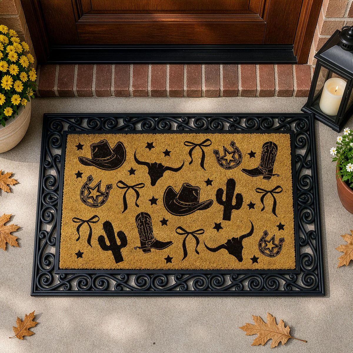 Cowboy Themed Welcome Mat, Western Style Interchangeable Doormat