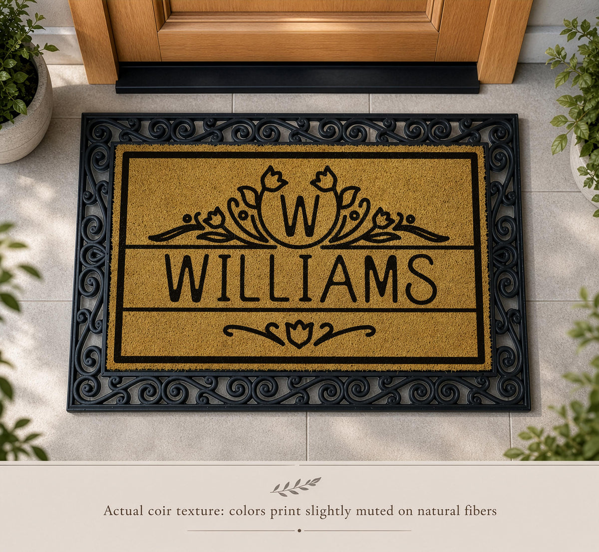 Custom Family Name Welcome Mat, Line Art Initial Interchangeable Doormat