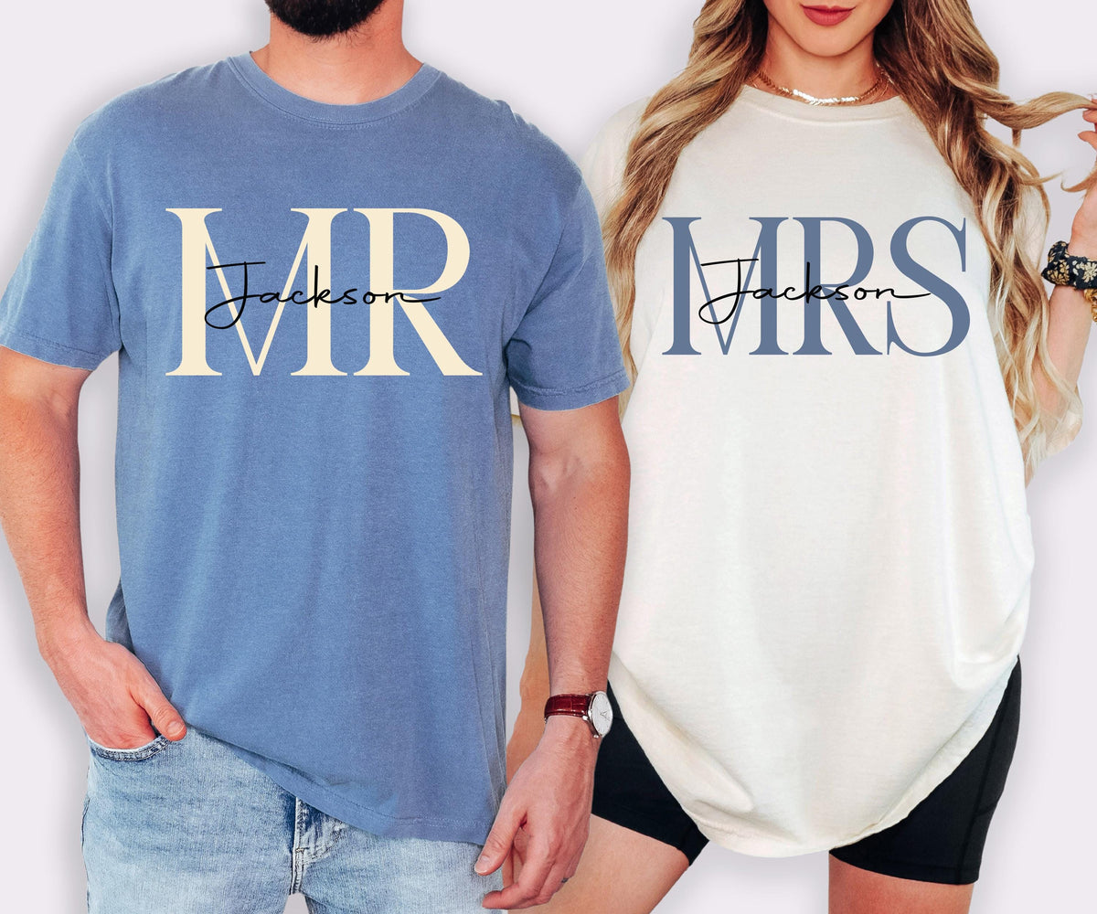 Custom Mr. Mrs. Comfort Colors® Shirt, Mrs Last Name Shirt, Mrs Last Name Shirt, Custom Wife and Husband Tees, Mr. Mrs. Matching Shirts