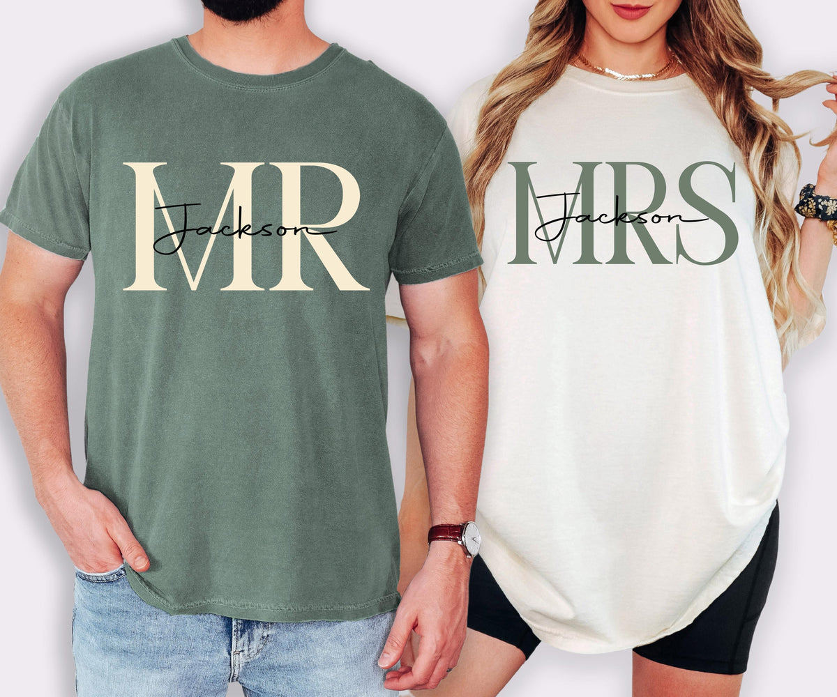 Custom Mr. Mrs. Comfort Colors® Shirt, Mrs Last Name Shirt, Mrs Last Name Shirt, Custom Wife and Husband Tees, Mr. Mrs. Matching Shirts