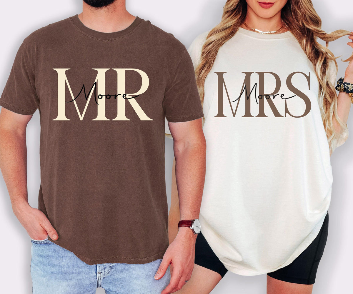 Custom Mr. Mrs. Comfort Colors® Shirt, Mrs Last Name Shirt, Mrs Last Name Shirt, Custom Wife and Husband Tees, Mr. Mrs. Matching Shirts