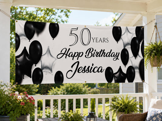 Custom 50th Birthday Banner, Personalized Name & Age Party Decor