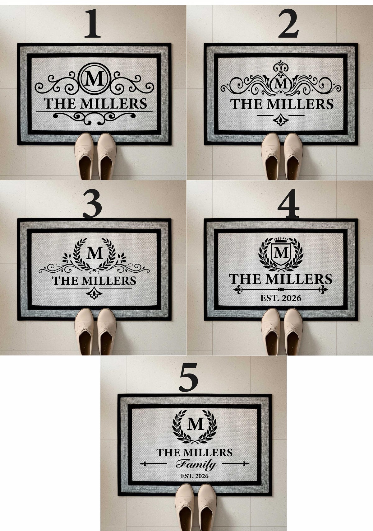 Personalized Last Name & Est. Year Doormat, Elegant Monogram Welcome Mat, Unique Housewarming Gift, New Home Owners Present, Wedding Gifts