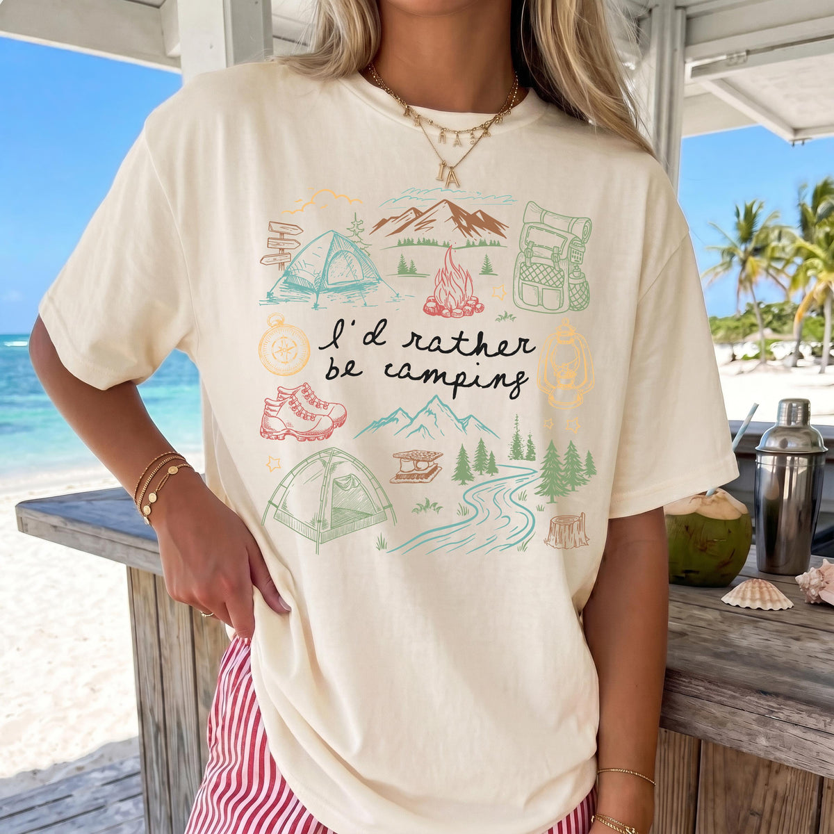 Comfort Colors® Retro Camping Shirt, I'd Rather Be Camping T-shirt, Hiking Tees, Summer Vacation Shirts