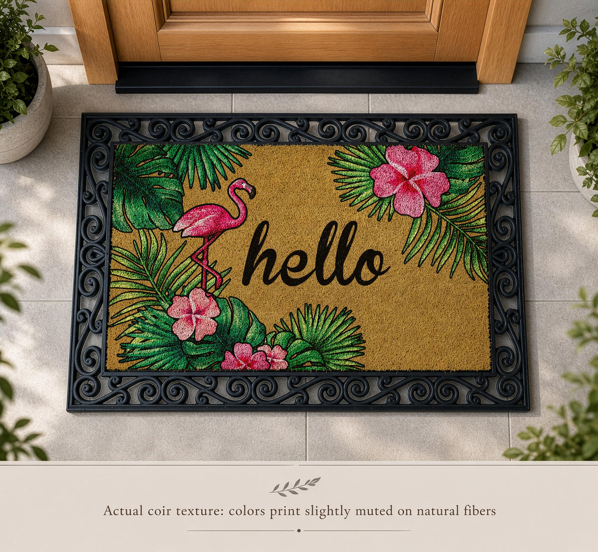 Tropical Vibe Interchangeable Welcome Mat, Pink Flamingos Doormat, Beach House Entryway Mat