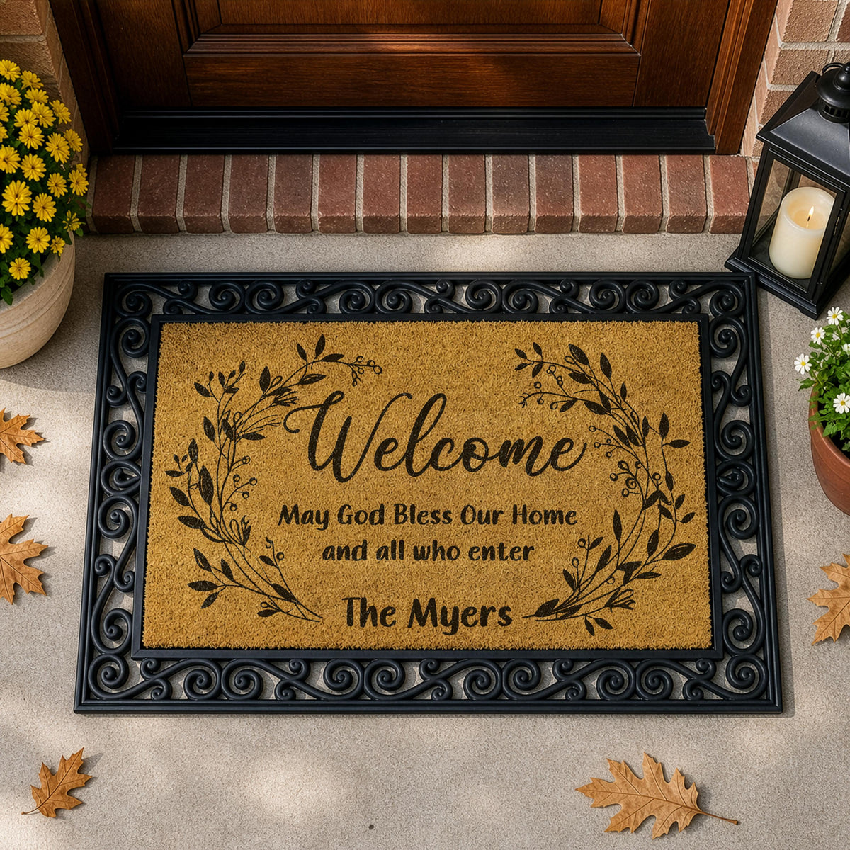 Personalized May God Bless Our Home Welcome Mat