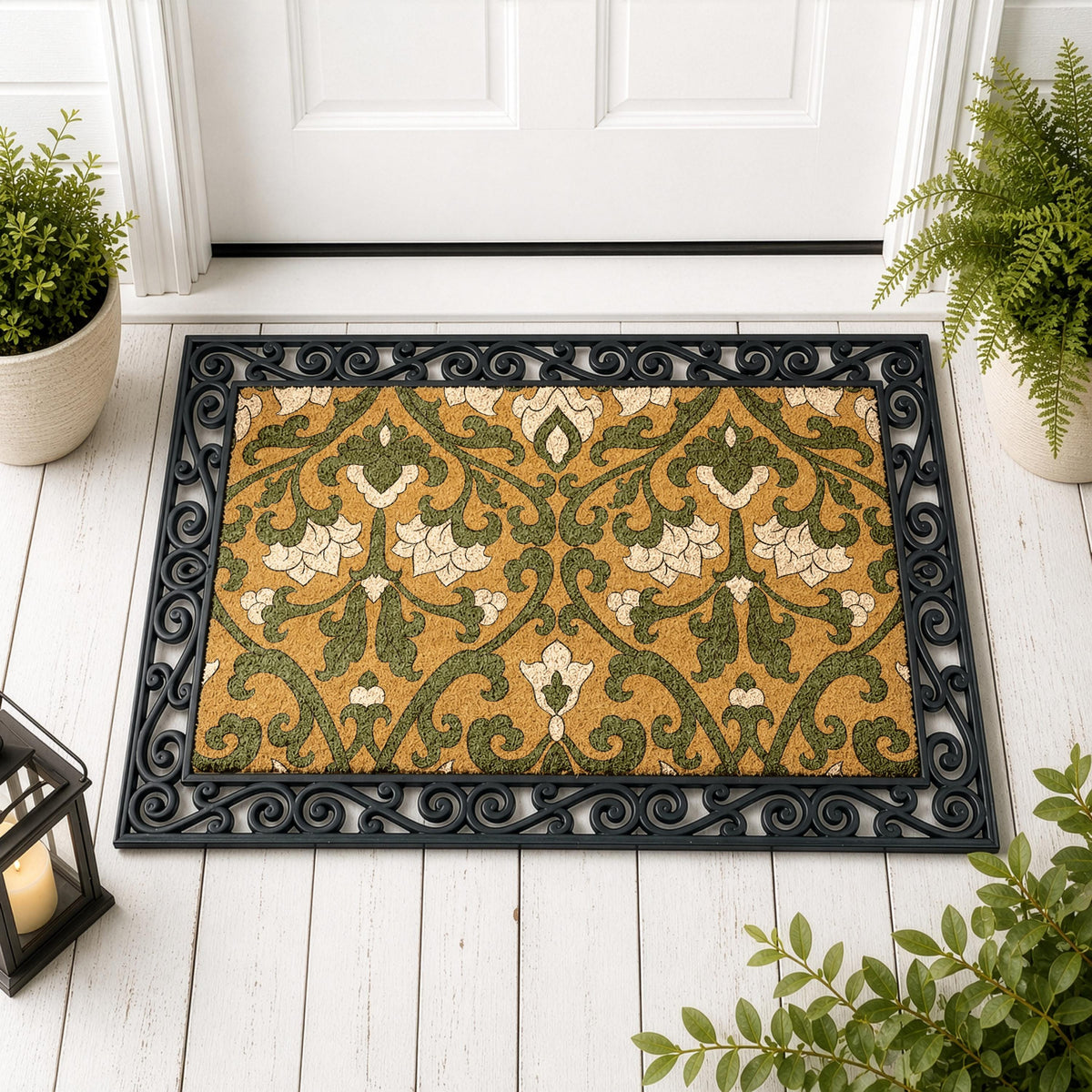 Classic Damask Design Interchangeable Doormat, Moroccan Welcome Mat