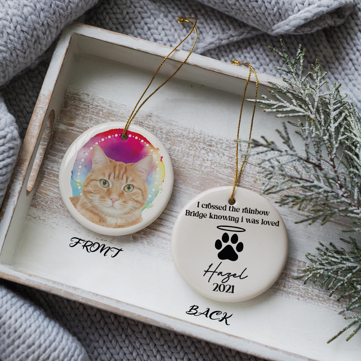 Custom Pet Photo Rainbow Bridge Ornament, Personalized Cat Loss Memorial Keepsake, Pets Remembrance Gift