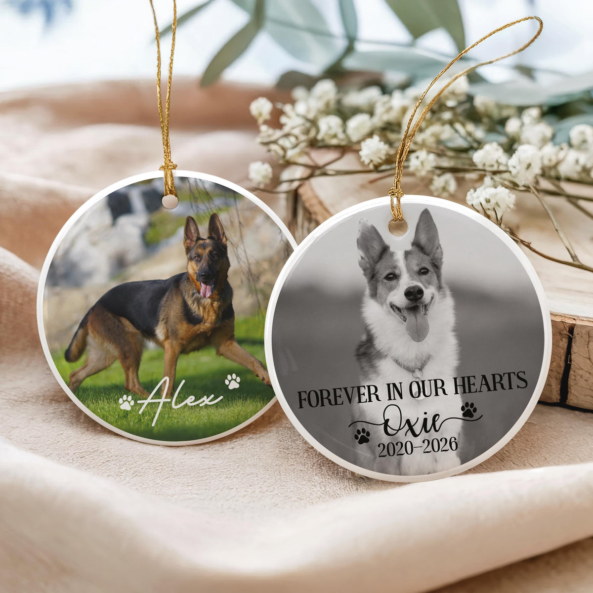 Custom Text Pet Photo Ornament, Dog Memorial Ornaments, Personalized Name & Date Pet Remembrance Gift, Dog Loss Sympathy Keepsake