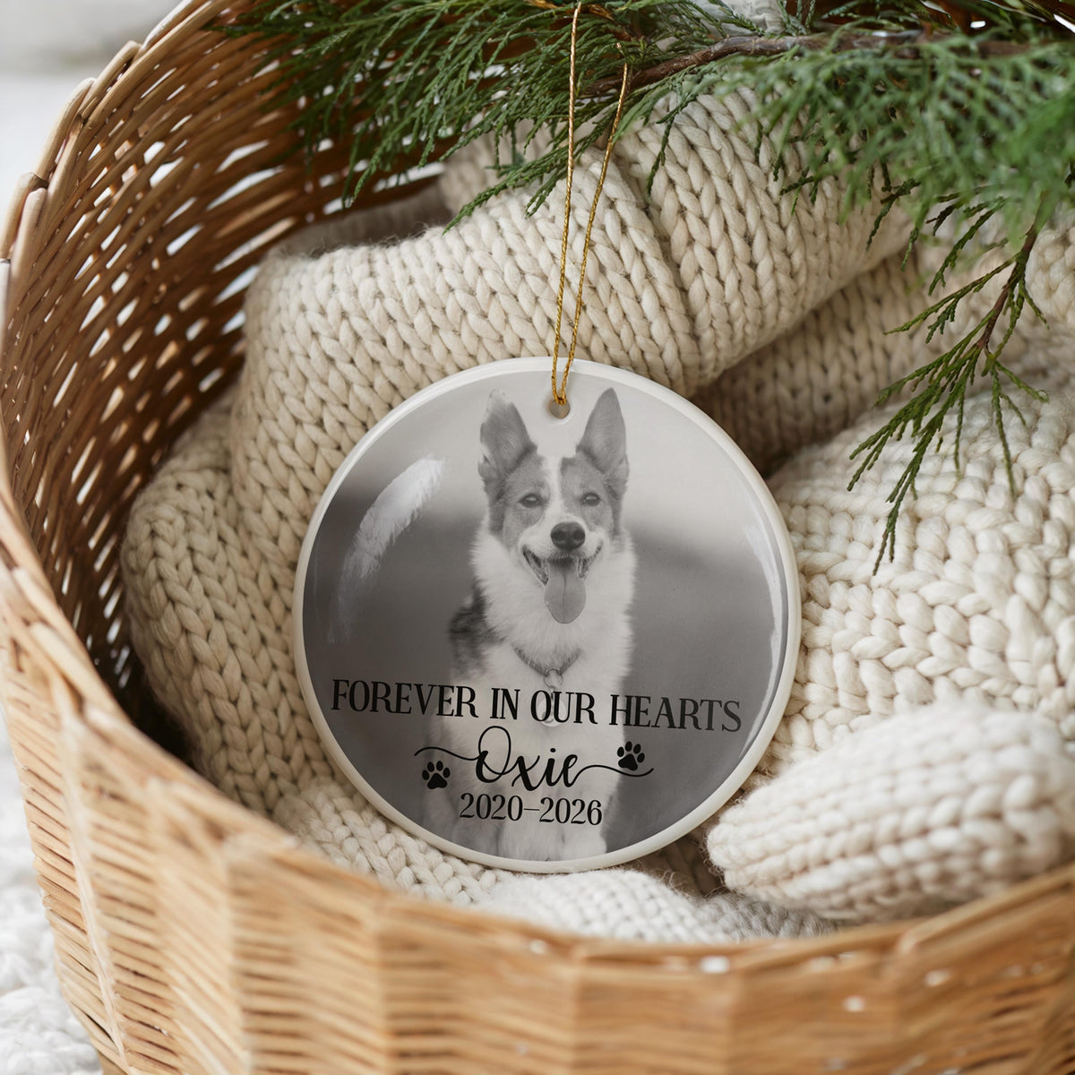 Custom Text Pet Photo Ornament, Dog Memorial Ornaments, Personalized Name & Date Pet Remembrance Gift, Dog Loss Sympathy Keepsake
