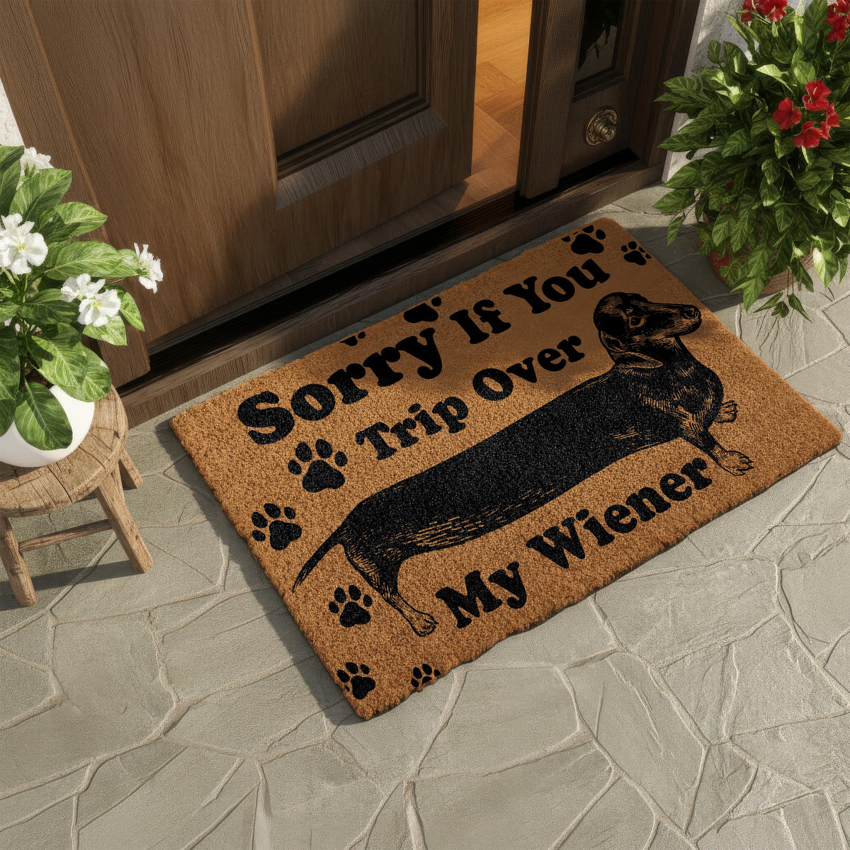 Sorry If You Trip Over My Wiener Doormat, Funny Dog Welcome Mat, Pet Lover Housewarming Gift, Front Door Coir Rug, Dogs Mom Porch Decor