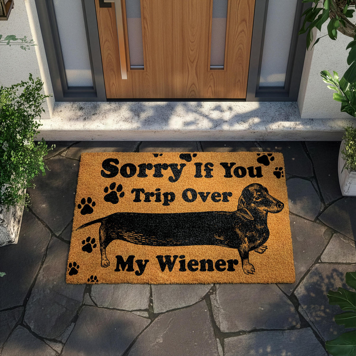Sorry If You Trip Over My Wiener Doormat, Funny Dog Welcome Mat, Pet Lover Housewarming Gift, Front Door Coir Rug, Dogs Mom Porch Decor