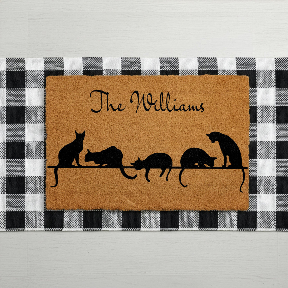 Custom Text Welcome Mat, Personalized Cat Doormat, Cats Mom Housewarming Gift, Pet Owner Front Porch Coir Rug, Pets Lover New Home Present