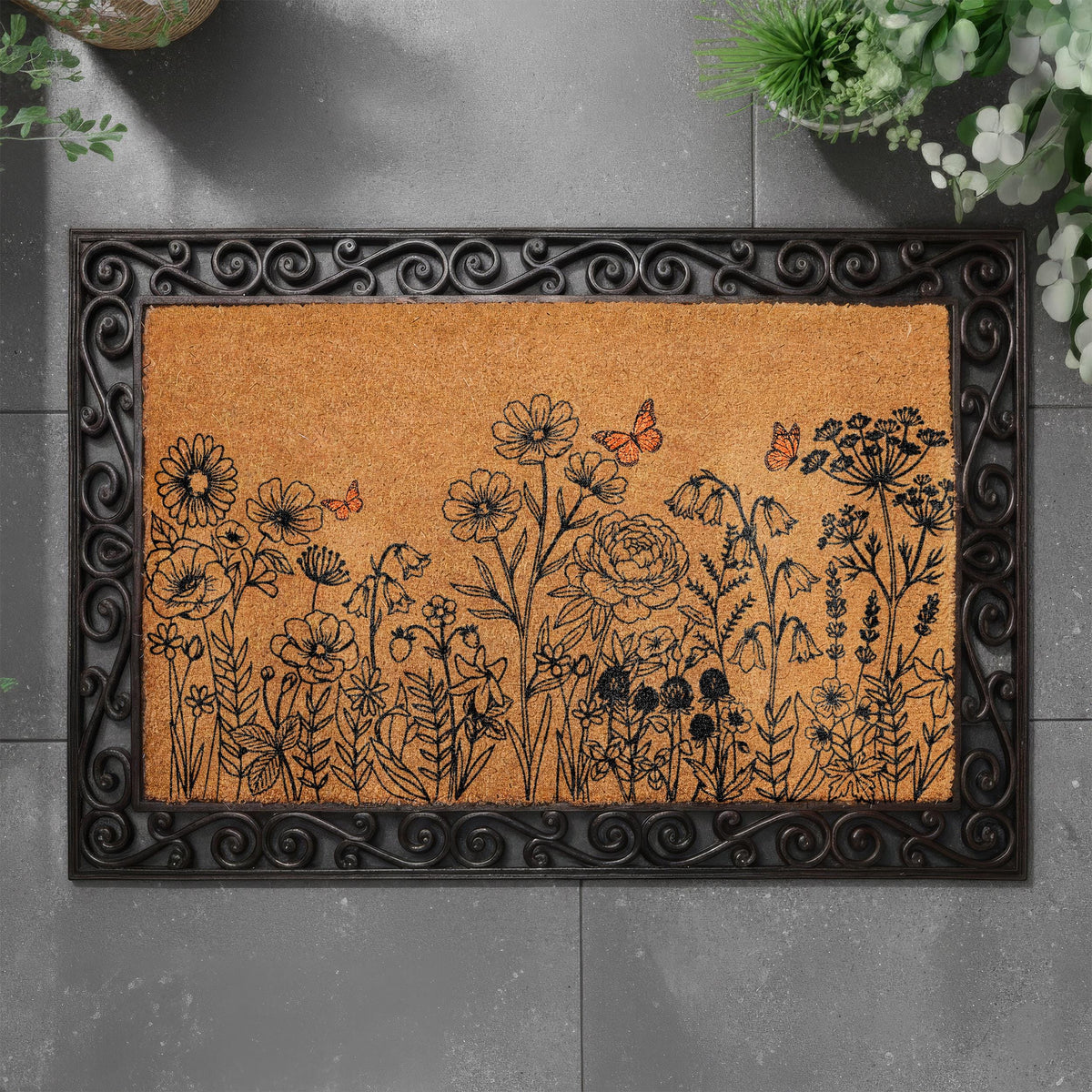 Spring Floral Welcome Mat, Wildflower Field Doormat, Flowers Meadow Housewarming Gift, Summer Front Porch Coir Rug, Home Entrance Decor