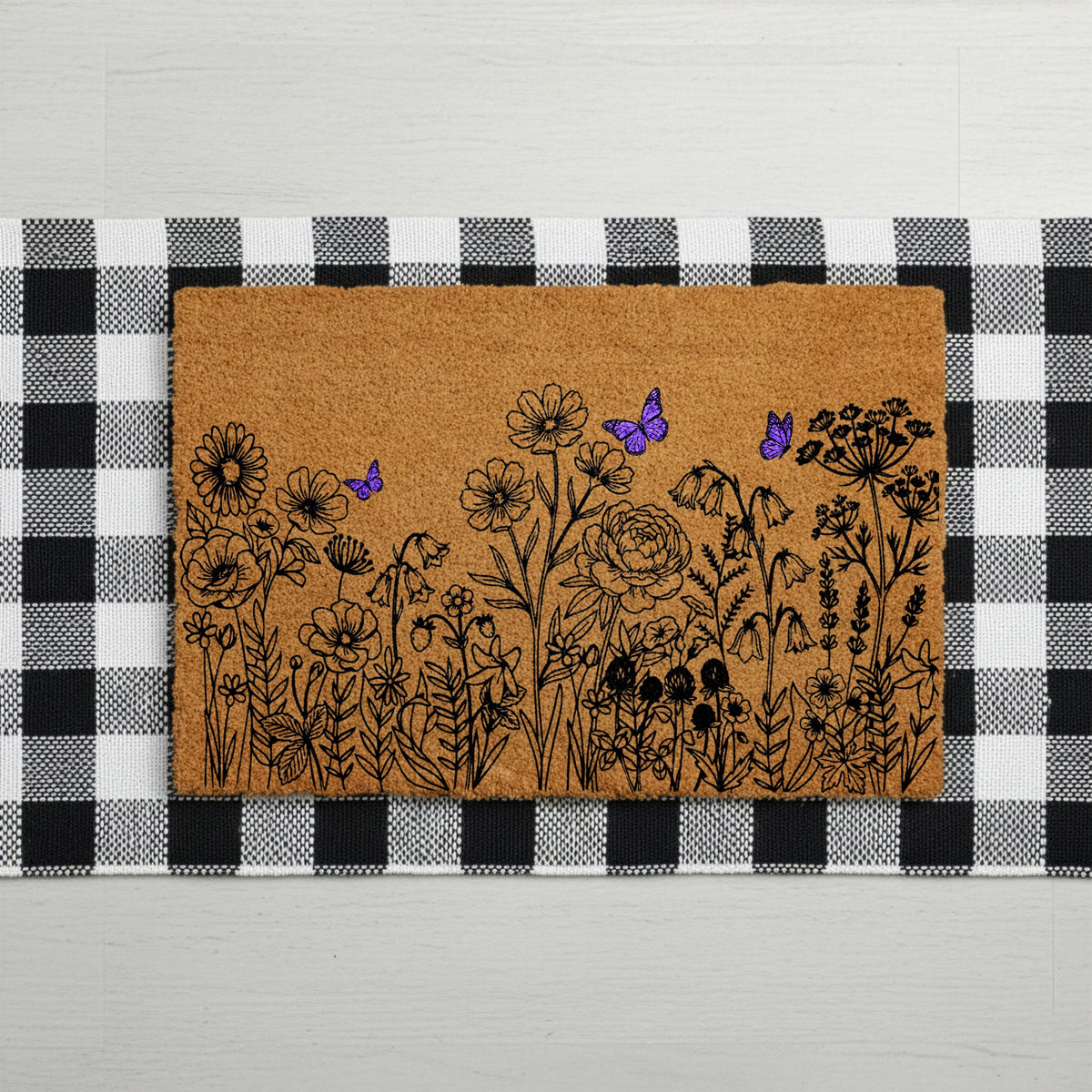 Spring Floral Welcome Mat, Wildflower Field Doormat, Flowers Meadow Housewarming Gift, Summer Front Porch Coir Rug, Home Entrance Decor