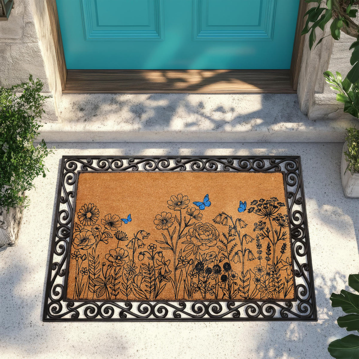 Spring Floral Welcome Mat, Wildflower Field Doormat, Flowers Meadow Housewarming Gift, Summer Front Porch Coir Rug, Home Entrance Decor