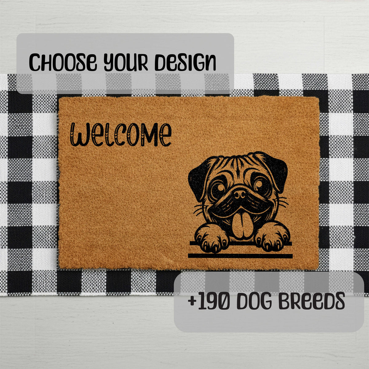 Custom Dog Breed Doormat, Pet Line Art Welcome Mat, Dogs Lover Housewarming Gift, Pets Owner Front Porch Coir Rug, Home Entrance Decor