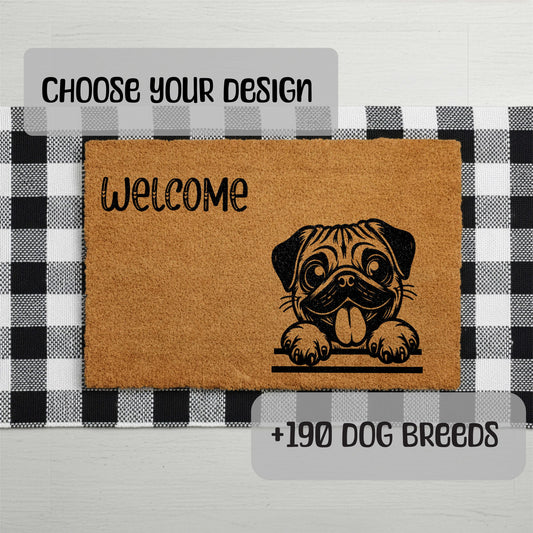 Custom Dog Breed Doormat, Pet Line Art Welcome Mat, Dogs Lover Housewarming Gift, Pets Owner Front Porch Coir Rug, Home Entrance Decor