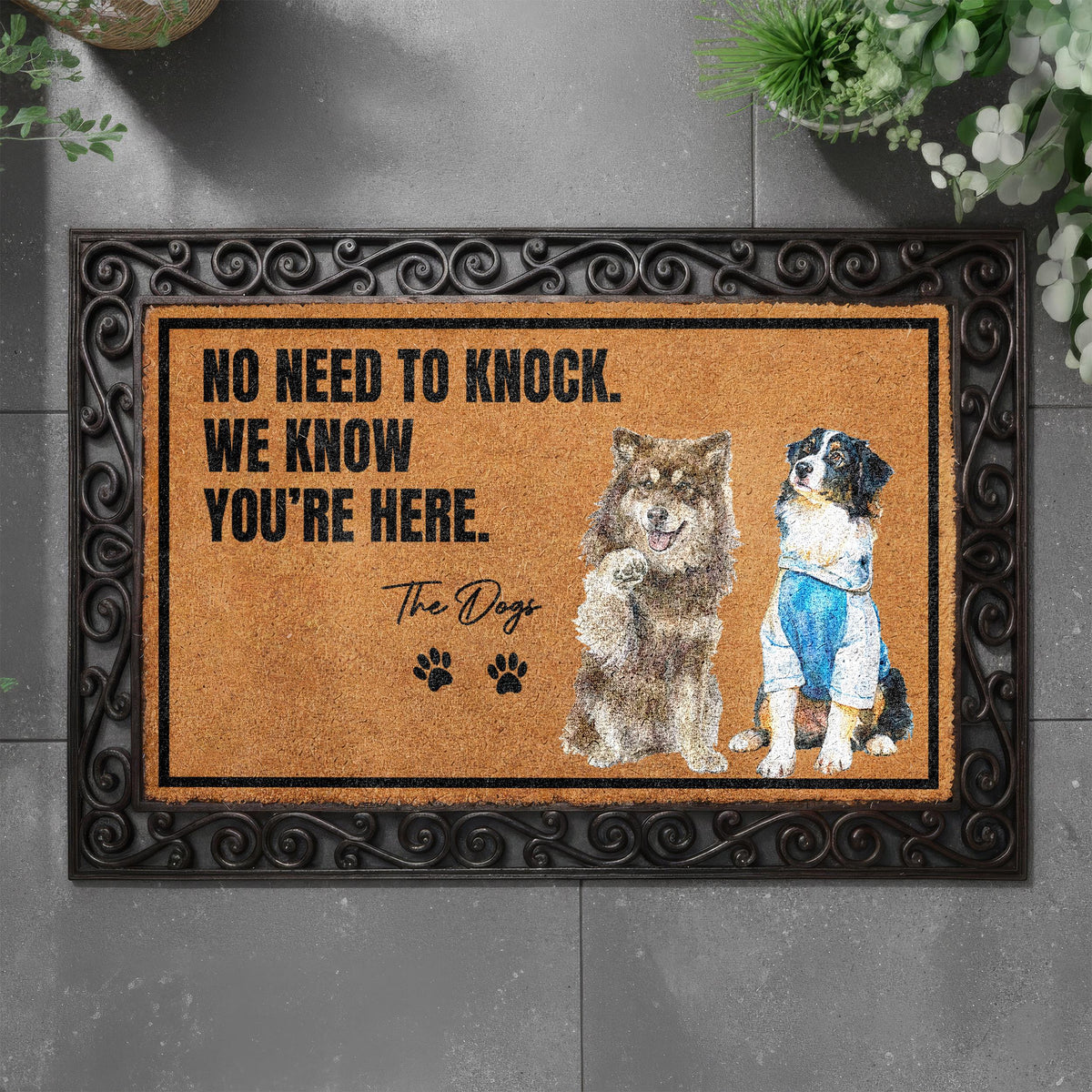 Custom Watercolor Dog Photo Doormat, No Need to Knock We Know You're Here Welcome Mat, Dogs Lover Housewarming Gift, Pet Picture Coir Rug