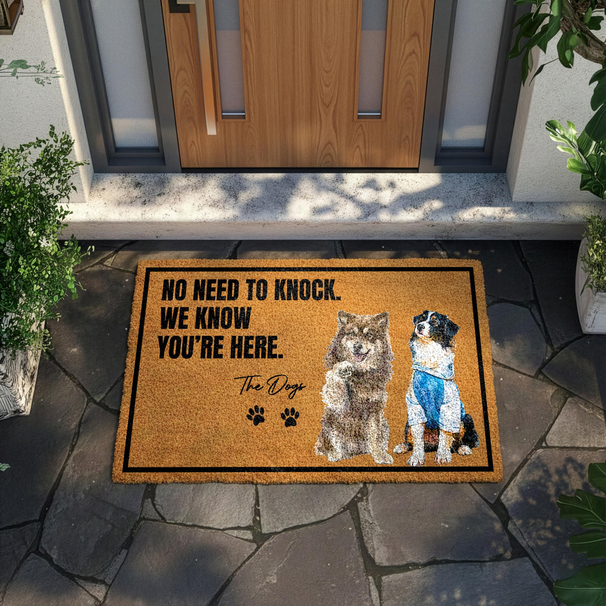 Custom Watercolor Dog Photo Doormat, No Need to Knock We Know You're Here Welcome Mat, Dogs Lover Housewarming Gift, Pet Picture Coir Rug