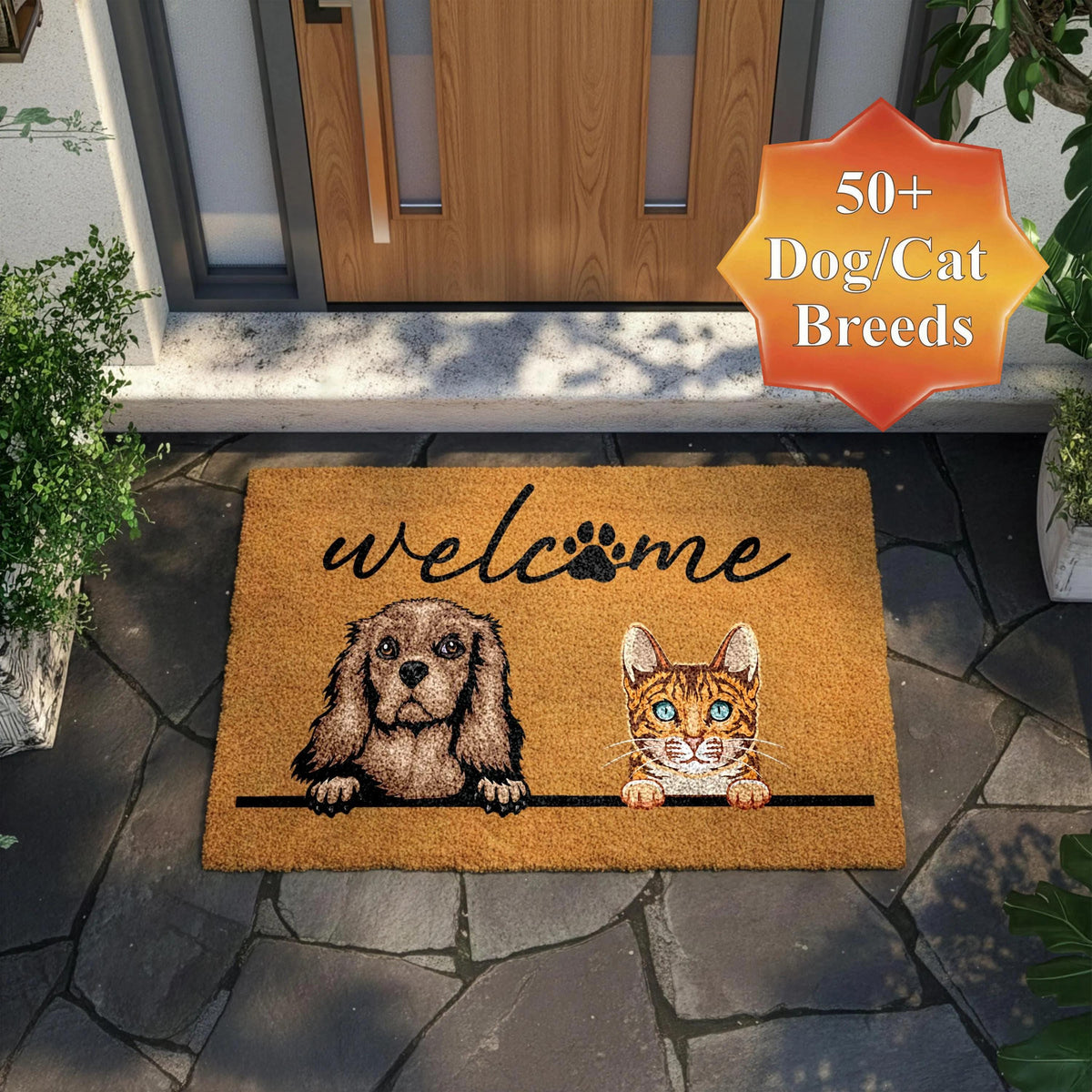 Personalized Pet Doormat, Custom Dog And Cat Welcome Mat, Dogs Cats Owner Front Porch Rug, Pets Lover Housewarming Gift, Home Entrance Mat