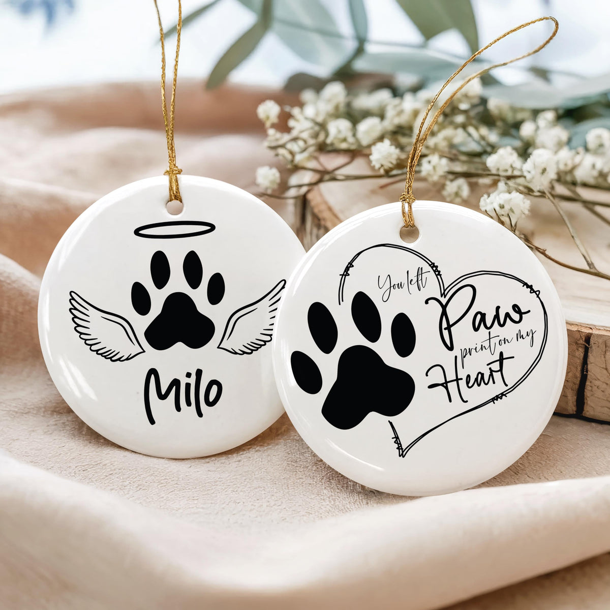 Custom Angel Wings Ornament, Personalized Name & Year Pet Memorial Keepsake, Loss of Pet Sympathy Gift, Dog Cat Remembrance Ornament