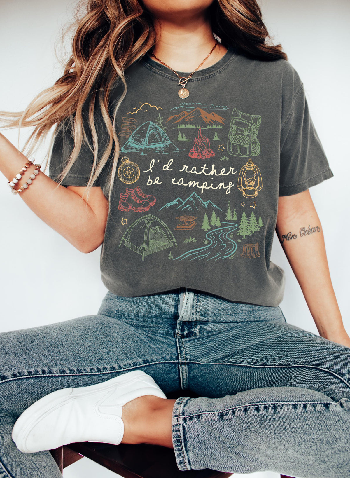 Comfort Colors® Retro Camping Shirt, I'd Rather Be Camping T-shirt, Hiking Tees, Summer Vacation Shirts
