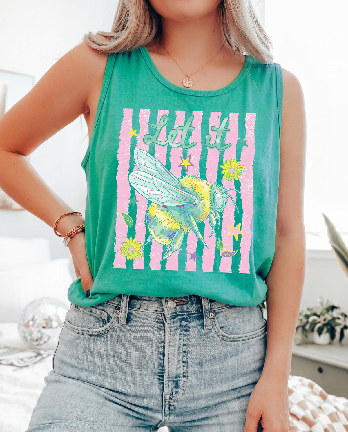 Comfort Colors® Let It Bee Tank Tops, Retro Bumblebee Graphic Tee, Cute Summer Shirt, Vintage Bee Lover Gift