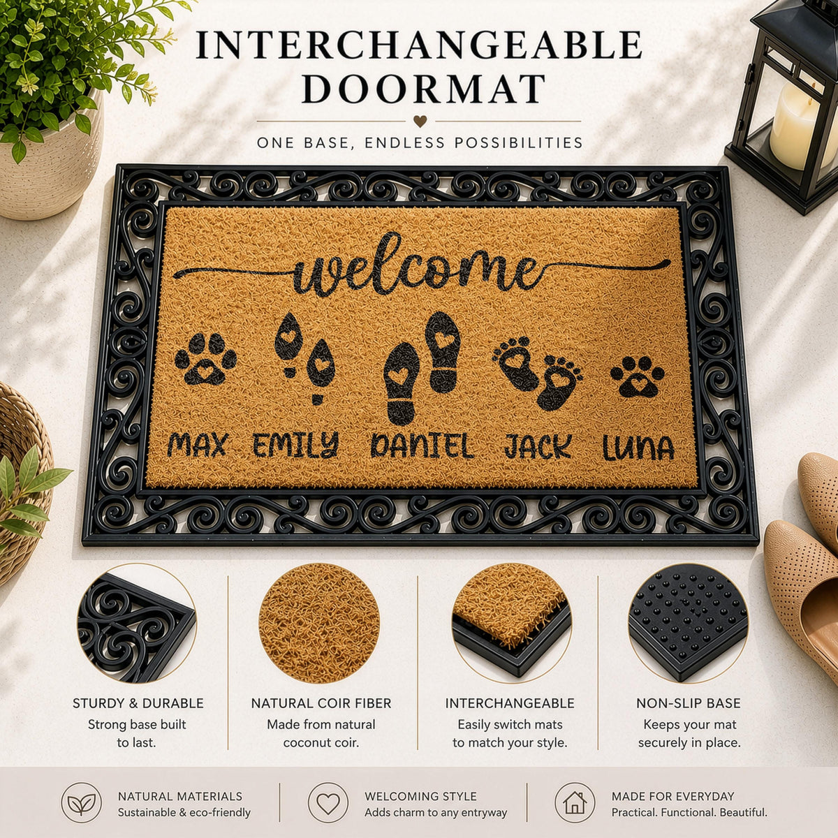 Personalized Pet Family Interchangeable Welcome Mat