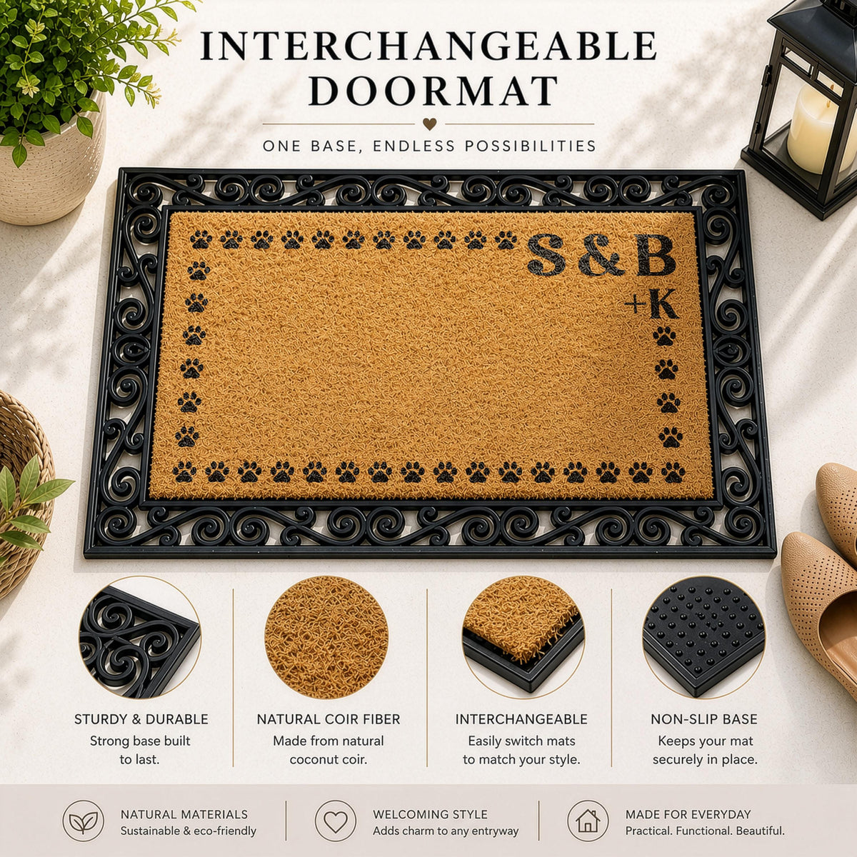 Custom Family and Pet Initial Non-Slip Doormat