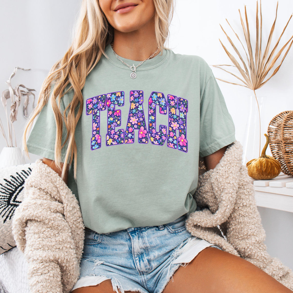 Comfort Colors® Floral Teach T-Shirt, Teacher Appreciation Tee, Teacher Summer Gift