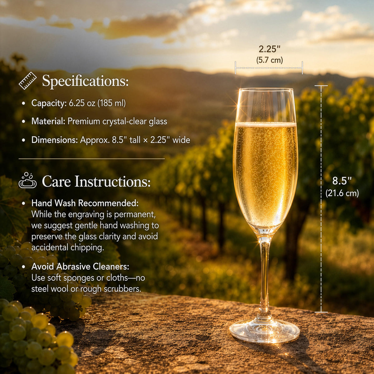 Personalized Engraved Champagne Flute, Custom Floral Design Gift