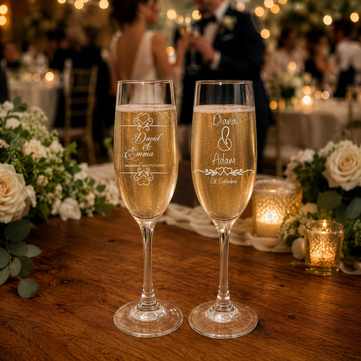 Personalized Crystal Champagne Flutes, Engraved Wedding Anniversary Gift
