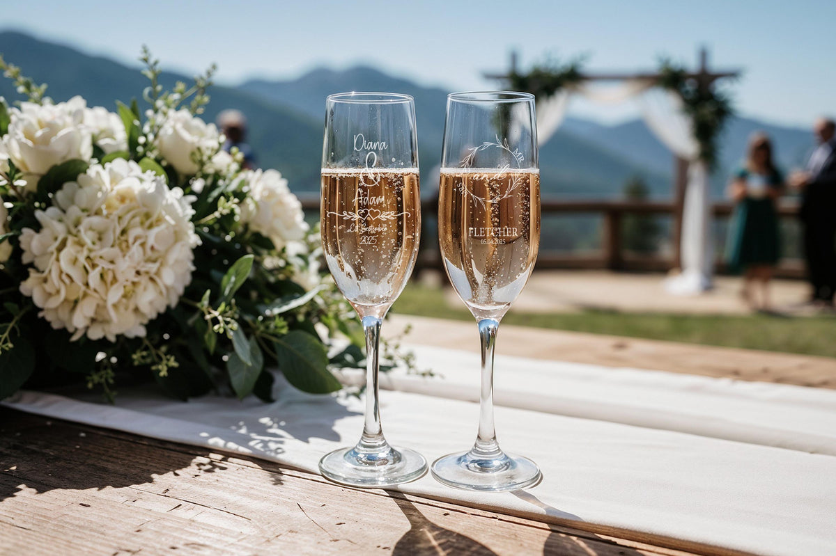 Personalized Crystal Champagne Flutes, Engraved Wedding Anniversary Gift