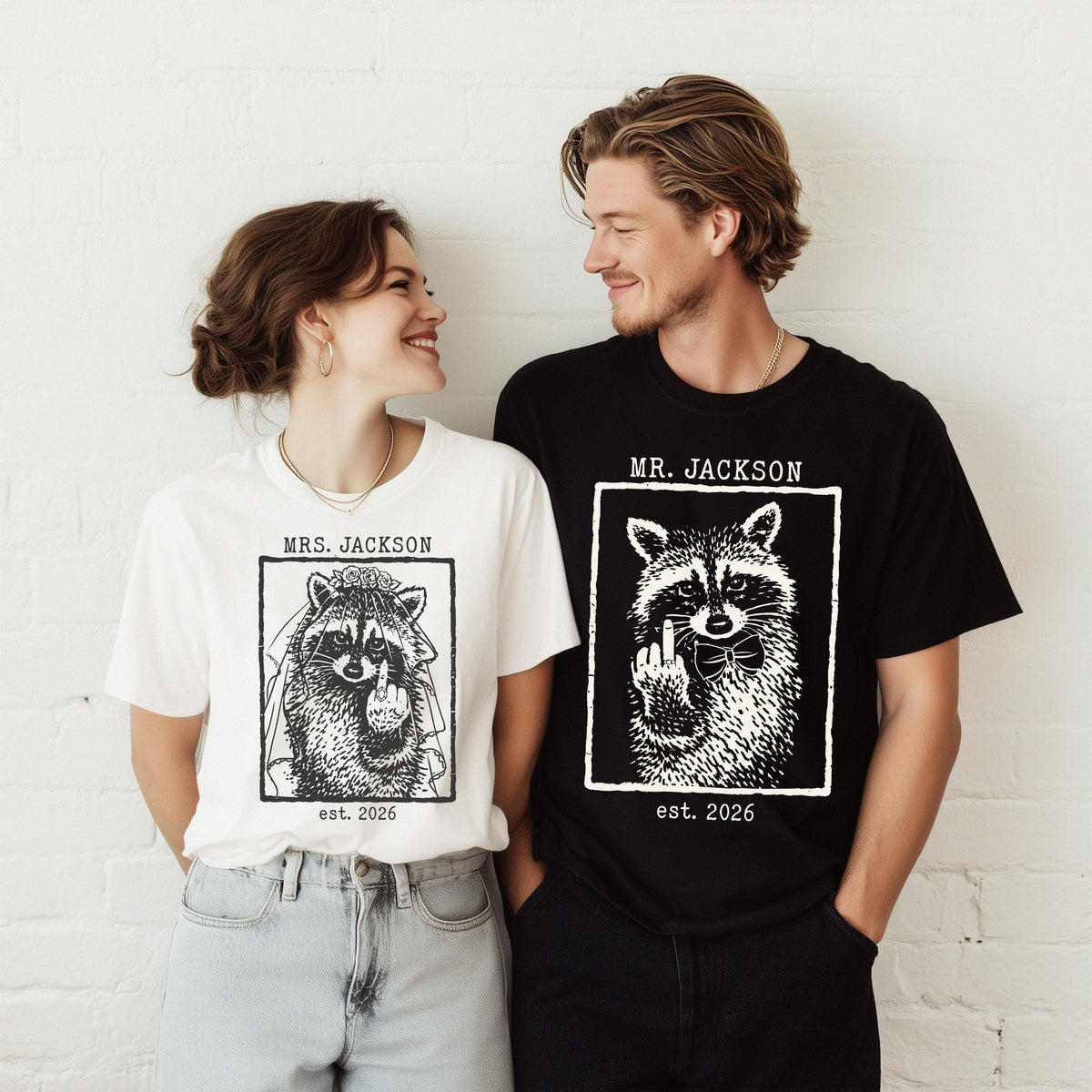 Comfort Colors® Personalized Bride Groom T-Shirt, Mr and Mrs Raccoon Tee, Bachelorette Party Gift