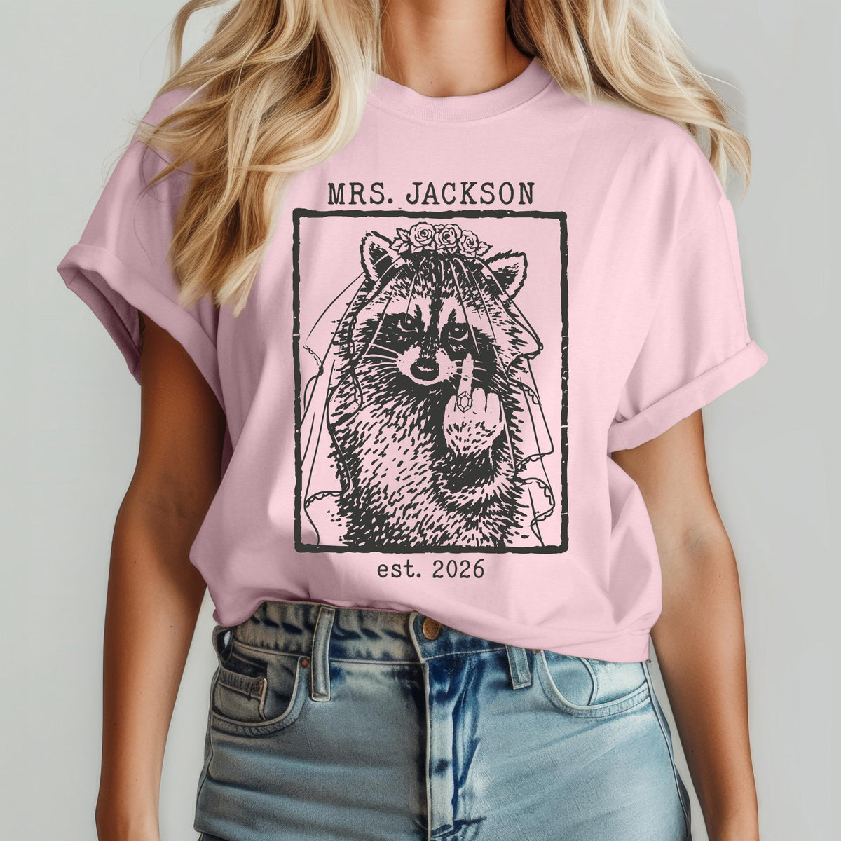 Comfort Colors® Personalized Bride Groom T-Shirt, Mr and Mrs Raccoon Tee, Bachelorette Party Gift