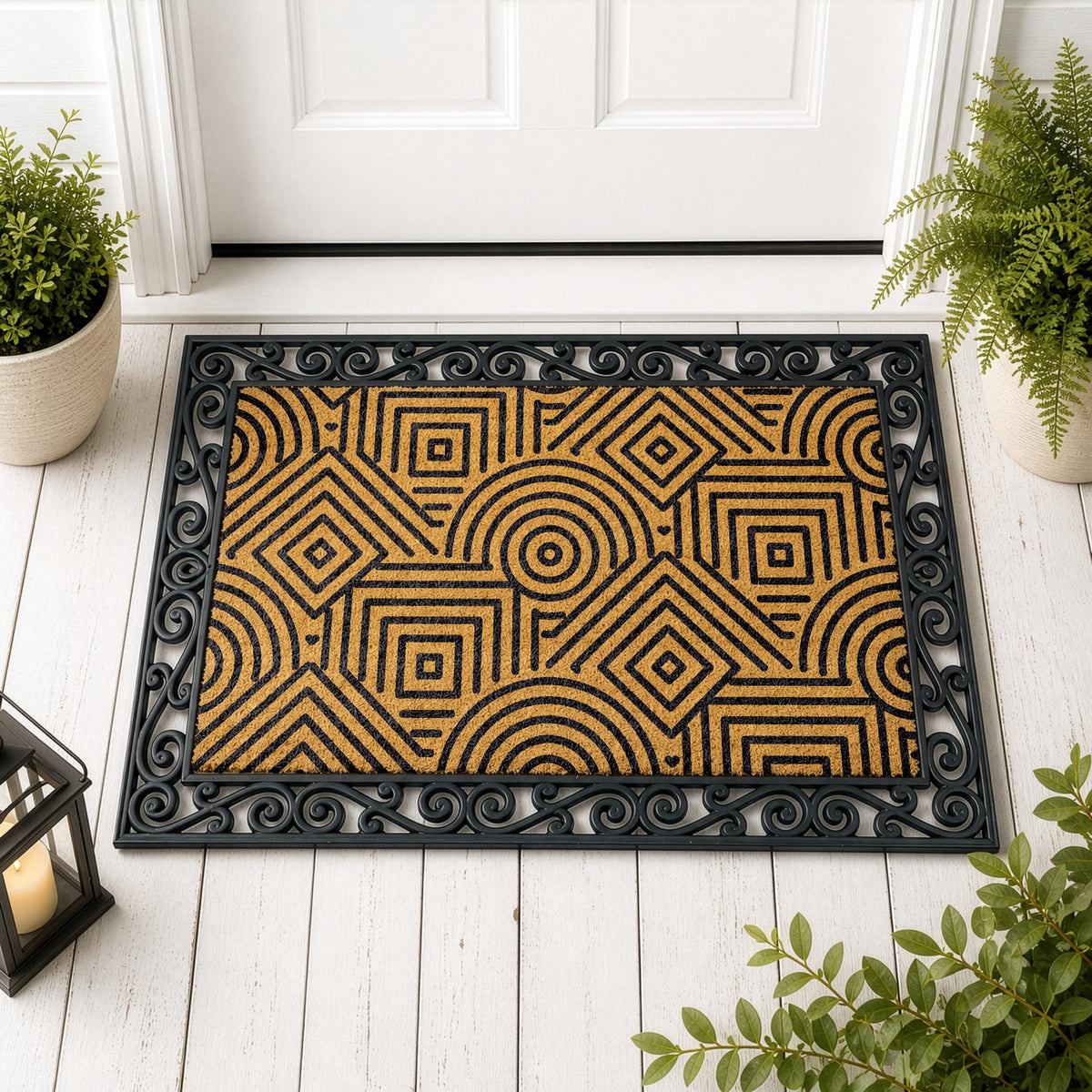 Art Deco Line Art Interchangeable Doormat, Modern Geometric Pattern Welcome Mat