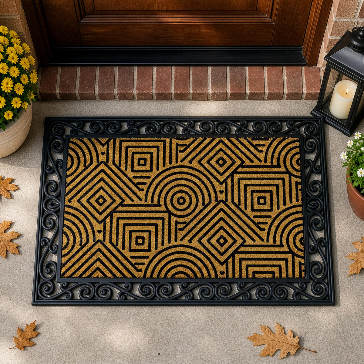 Art Deco Line Art Interchangeable Doormat, Modern Geometric Pattern Welcome Mat